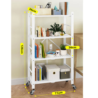 4 Tier White Foldable Display Stand with Wheels