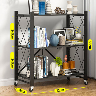3 Tier Foldable Kitchen Shelves with Wheels Black
