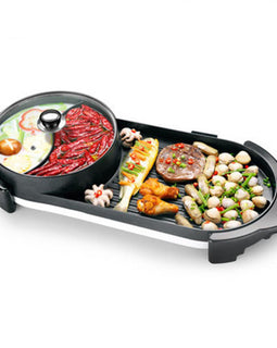 2 in 1 Electric Non-Stick BBQ Grill and Hotpot with Division