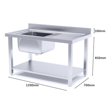 Commercial Stainless Steel Left Single Sink Work Bench 120*70*85cm