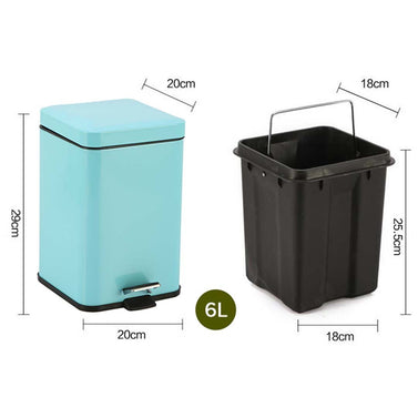 Foot Pedal Stainless Steel Trash Bin Square 6L Blue