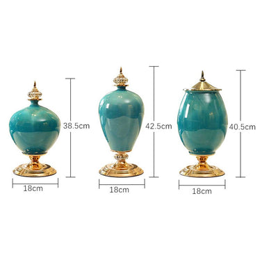 40cm Ceramic Vase with Gold Metal Base Dark Blue