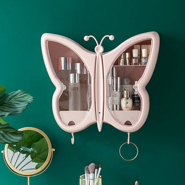 Pink Butterfly Shape Wall-Mounted Makeup Organiser