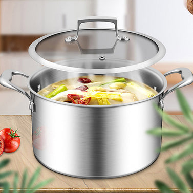 26cm Stainless Steel Soup Pot with Glass Lid